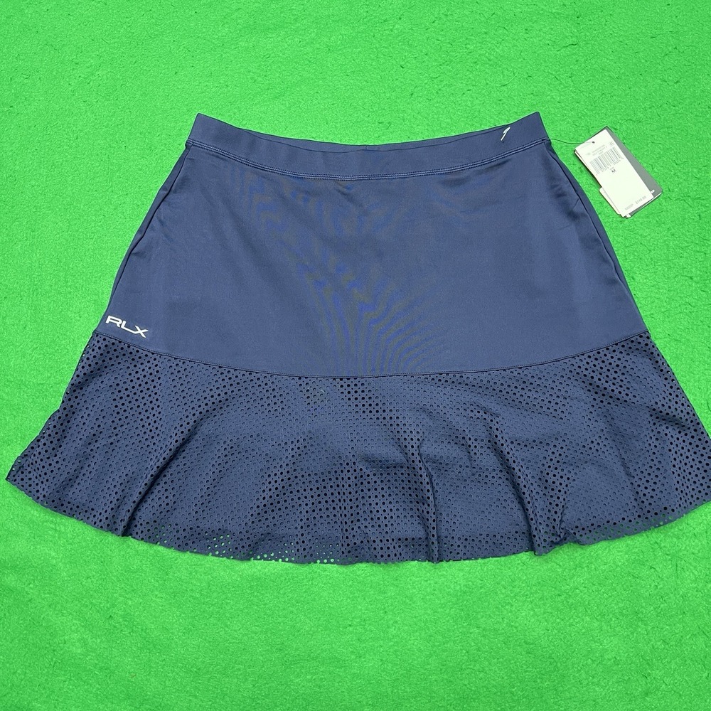 RLX Ralph Lauren 17" Eyelet Interlock Golf Skort Navy Blue Women's Medium